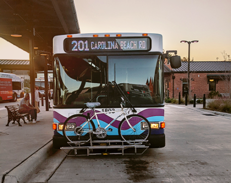 Bike on a Wave bus's front rack.